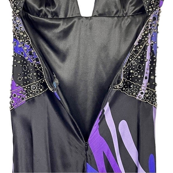 SUE WONG Y2K SILK PLUNGE HALTER STUDDED FLORAL SEXY CUTOUT FORMAL GOWN DRESS - Picture 13 of 16